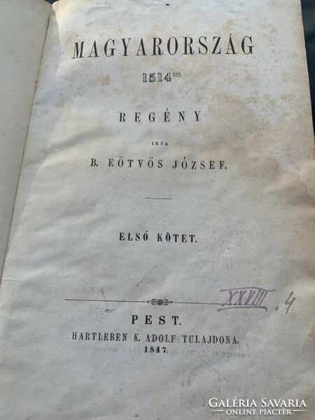 Magyarország 1514ben Báró Eötvös József Első kötet HARTLEBEN K. ADOLF PEST 1847