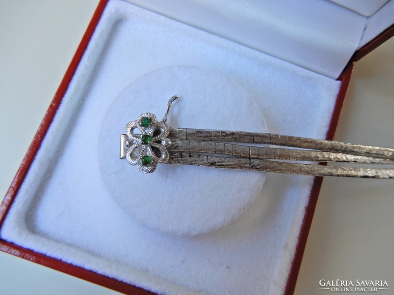 Old 3-row silver bracelet with emerald stones