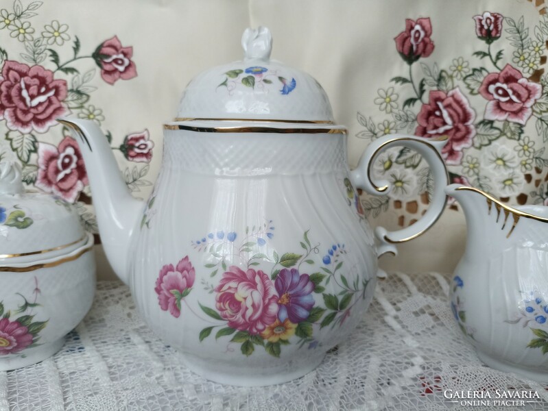 Raven house tea set with morning glory pattern in display case