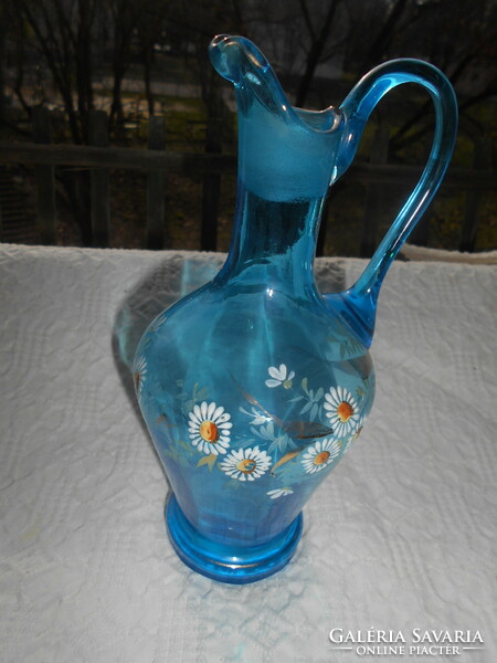 Antique enamel painted torn glass decanter