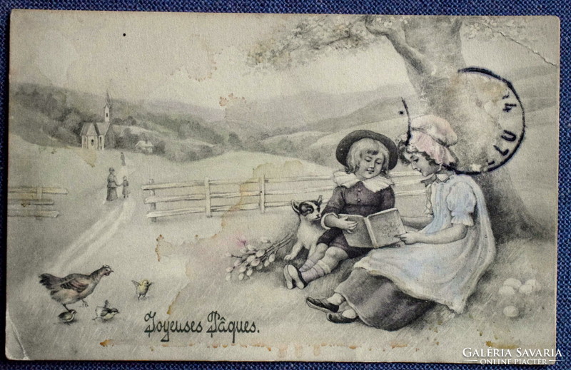 Antique vk vienne graphic greeting Easter card