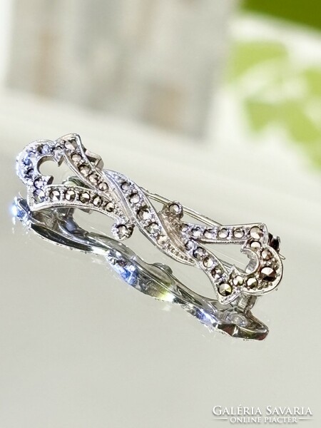 Antique silver brooch, embellished with marcasite stones