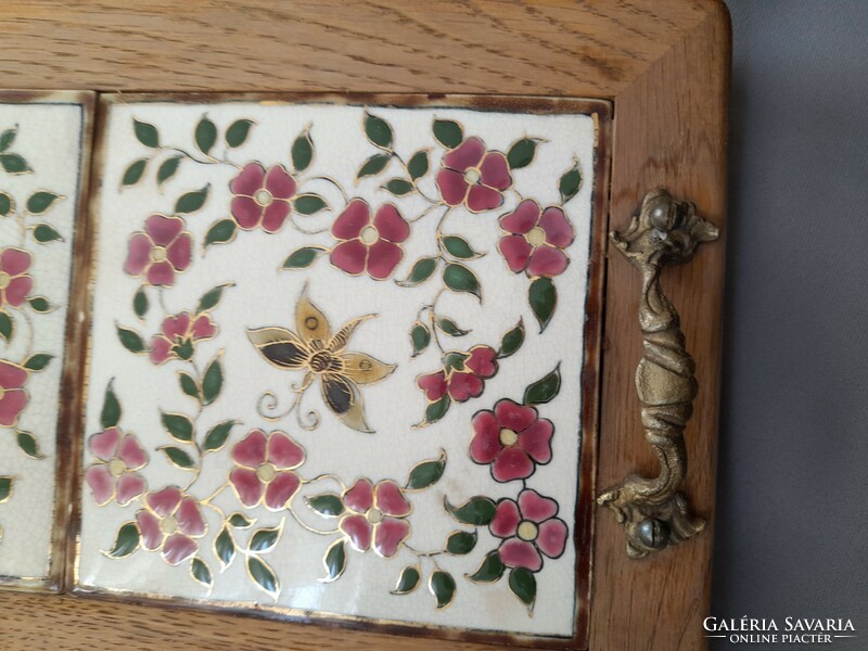 Antique hand-painted faience tray /zsolnay ? Zsolnay type/