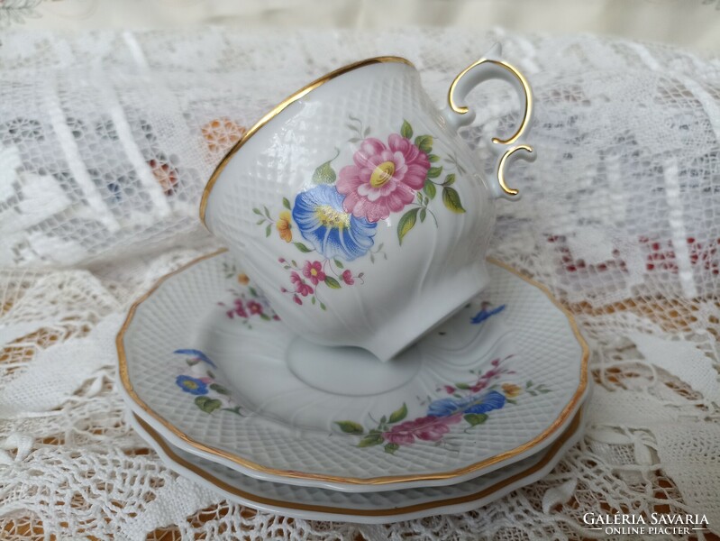 Raven house tea set with morning glory pattern in display case