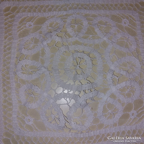 Crocheted white rectangular tablecloth