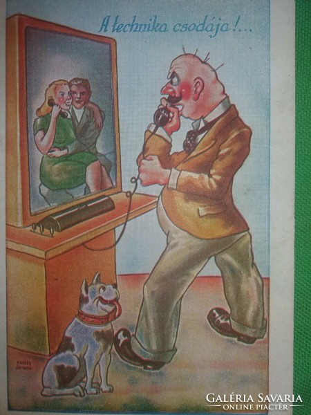 Antik 1920-30. Kaszás Jámbor humoros képeslap :A technika csodája képek szerint Barasits