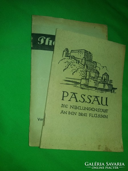 Antik 1940 német nyelvű gótbetűs PASSAU kihajtható 52 X 38 cm térkép + ismertető útikalauz GYŰJTŐI