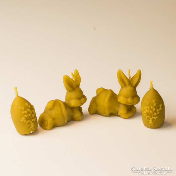 Easter beeswax figurine set: 2 large rabbits and 2 tulip eggs