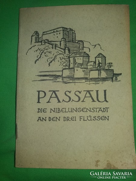 Antik 1940 német nyelvű gótbetűs PASSAU kihajtható 52 X 38 cm térkép + ismertető útikalauz GYŰJTŐI