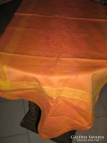 Beautiful vintage baroque rosy woven tablecloth running