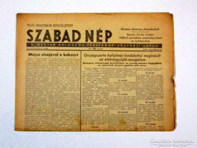 1953 március 19  /  SZABAD NÉP  /  Újság - Magyar / Napilap. Ssz.:  26087