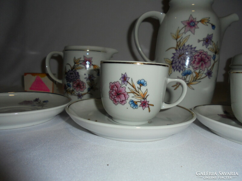Existing pieces of retro lowland porcelain coffee set - jug, milk pitcher, sugar bowl, cups, ....