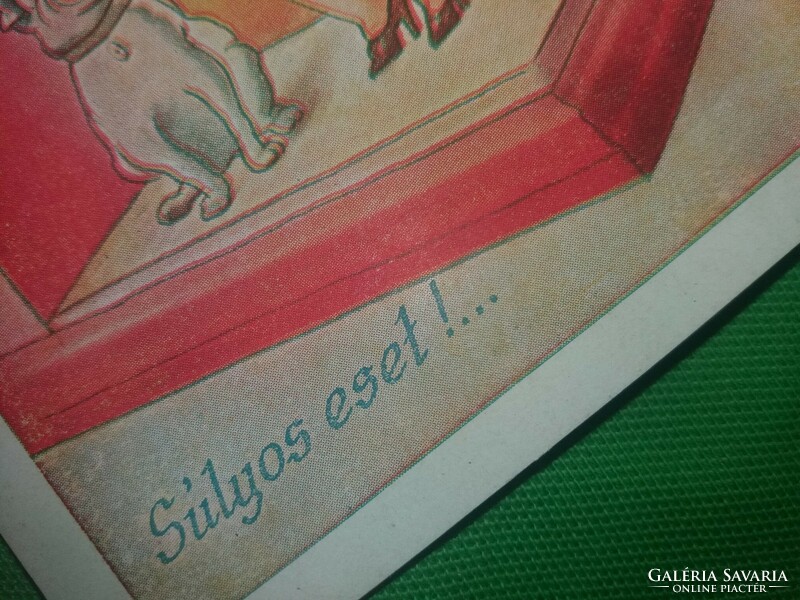Antik 1920-30. Kaszás Jámbor humoros képeslap :Súlyos eset ! képek szerint Barasits