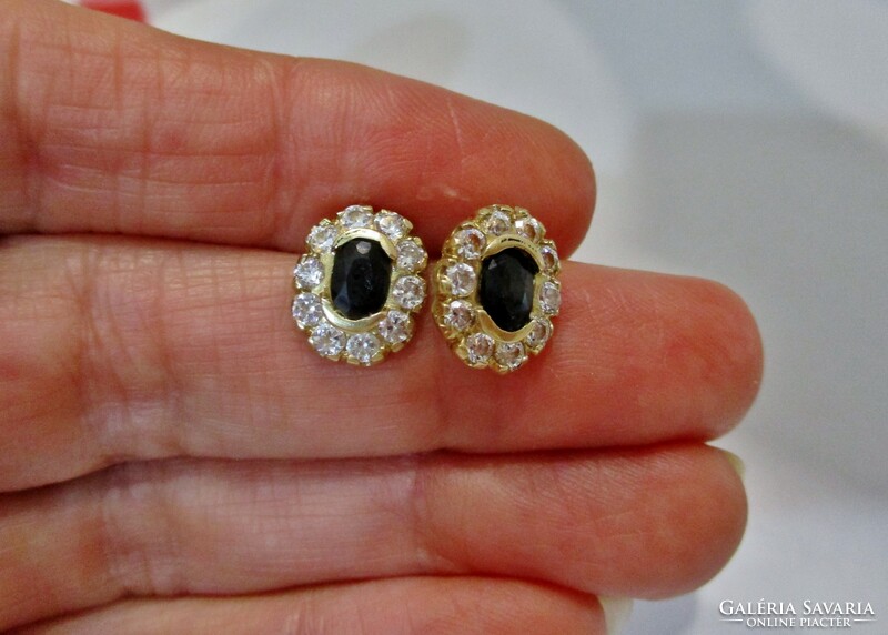 Beautiful old Hungarian gold earrings with real sapphires