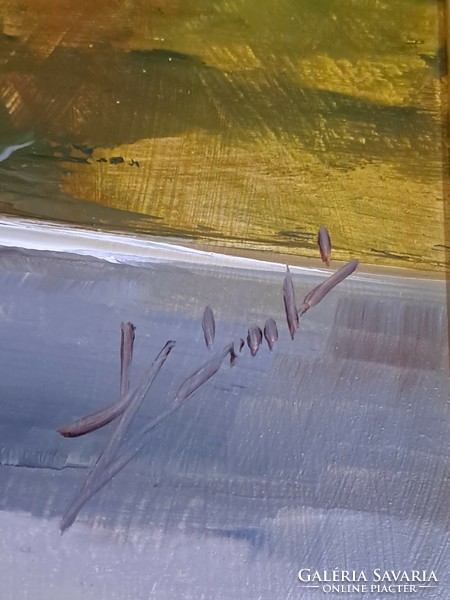 Szántó Lukács: Muskátlik ablakban c. kortárs olaj festménye