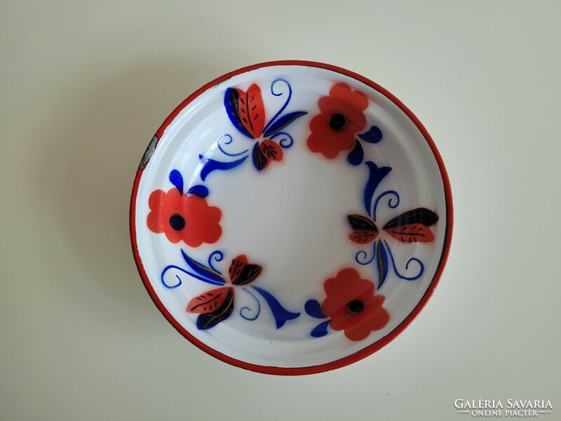 Old 2 pcs enameled flower pattern enameled bowl Budafok vintage decoration
