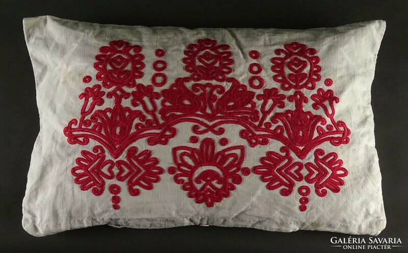 1Q758 Kalotaszeg embroidered red pillow linen pillow 33 x 55 cm
