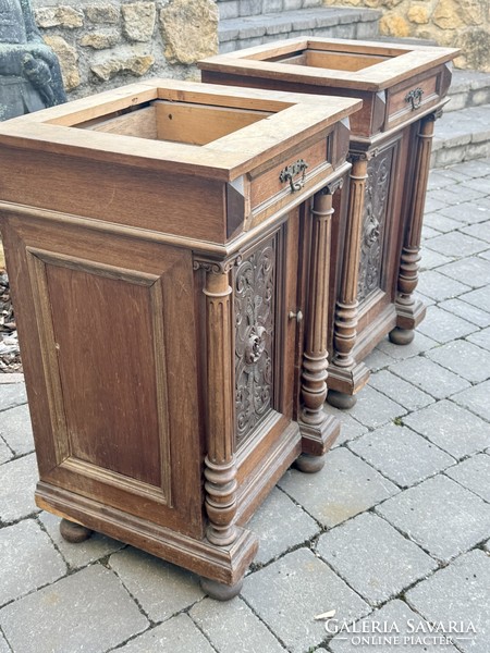 Pair of carved pewter nightstands