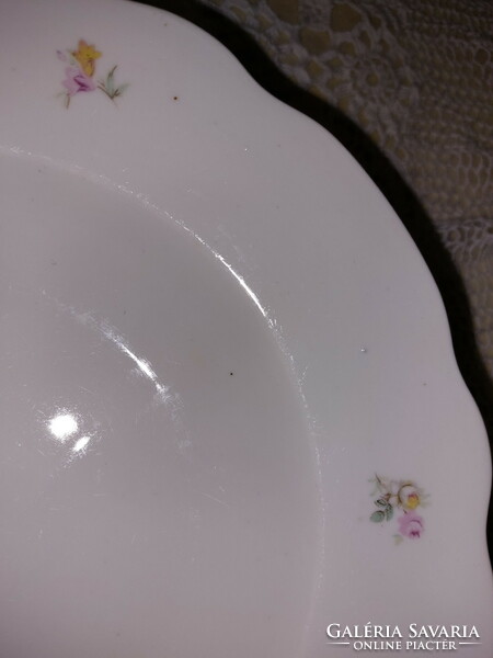 Zsolnay pink porcelain deep plate with small flowers, 6 pcs