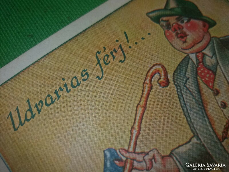 Antik 1920-30. Kaszás Jámbor humoros képeslap :Udvarias férj ! képek szerint Barasits