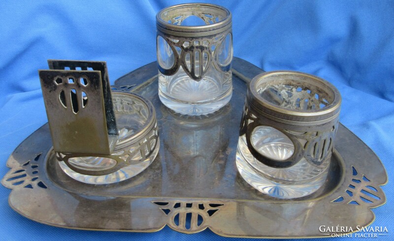 Smoking set with Art Deco style features, with etched glass insert, ccc1920-30s,