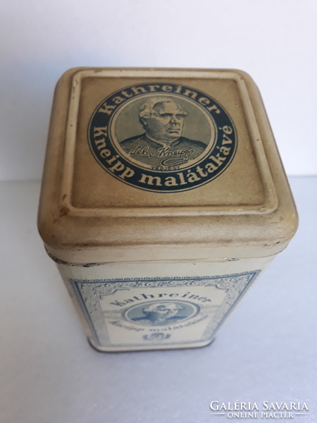 Antik Kneipp malátakávés fémdoboz, Franck Henrik Fiai R.T. 1930-40-es évek