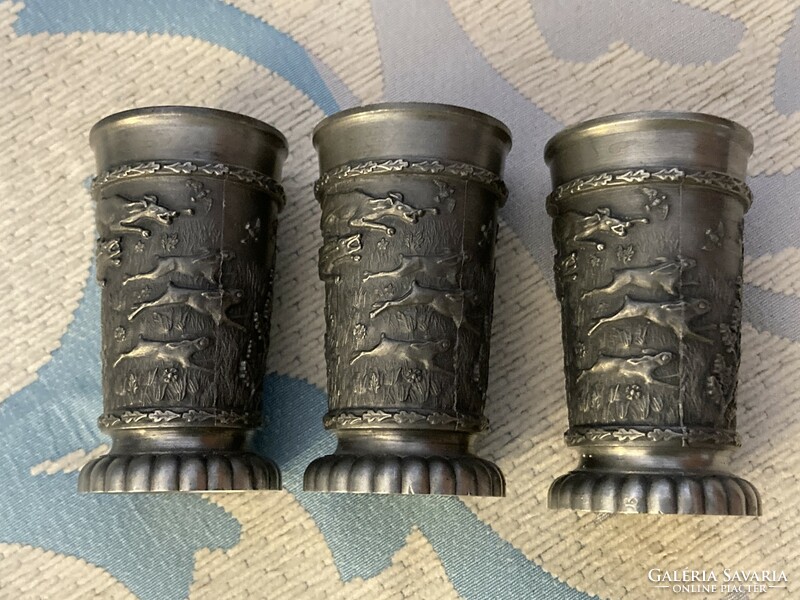 Sks design, richly decorated tin cups (3 pcs.)