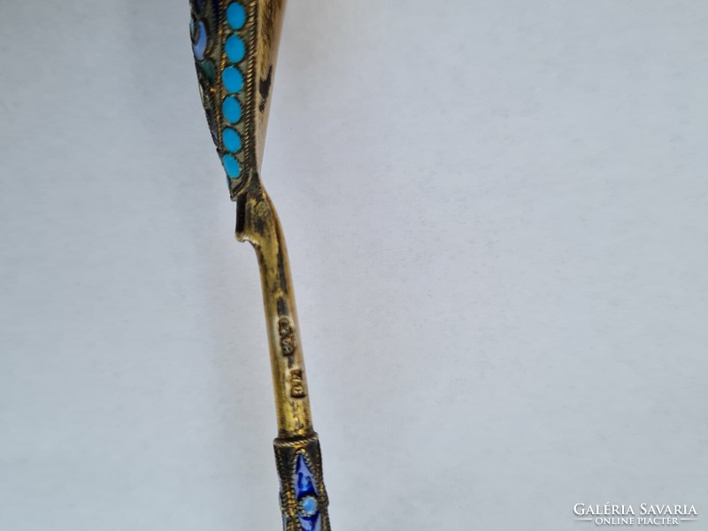 Antique Russian silver enamel spoon Moscow 84 zlotys