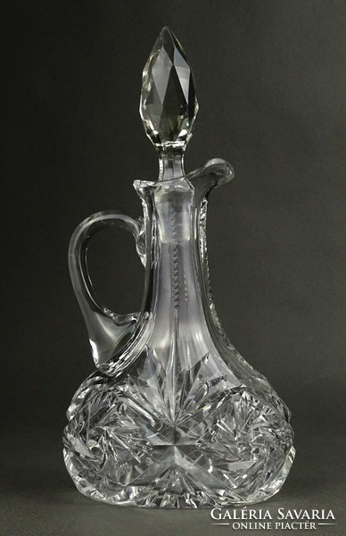 1Q768 old polished crystal oil vinegar bottle with stopper 21 cm