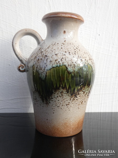 Scheurich Nyugatnémet Kerámia váza(490-25), Zöld-bézs  dekorral az 1960 es évekből!