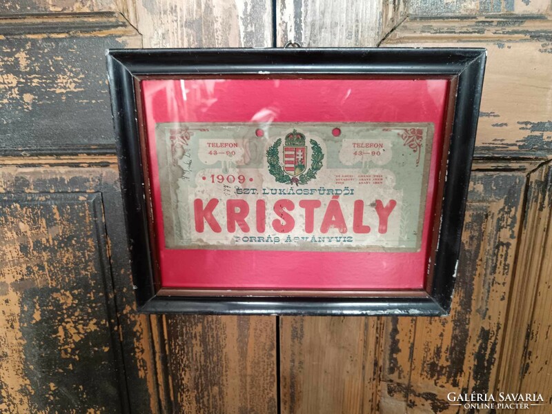 Szent Lukácsfürdő crystal spring mineral water, from 1909, mounted on paper cardboard, subsequently framed