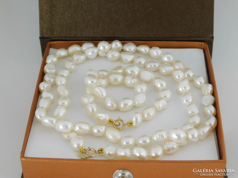 Baroque white pearl necklace and bracelet set 14k gold