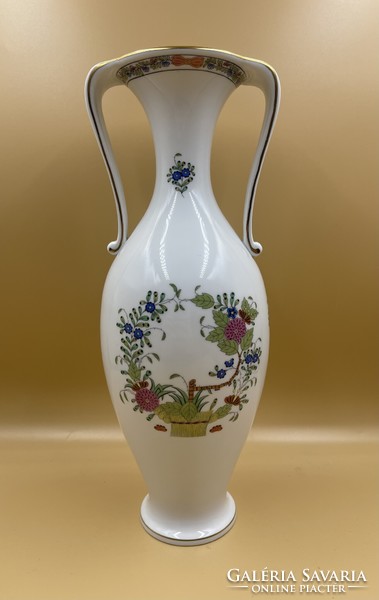 Herendi large double-handled colorful Indian flower basket pattern vase