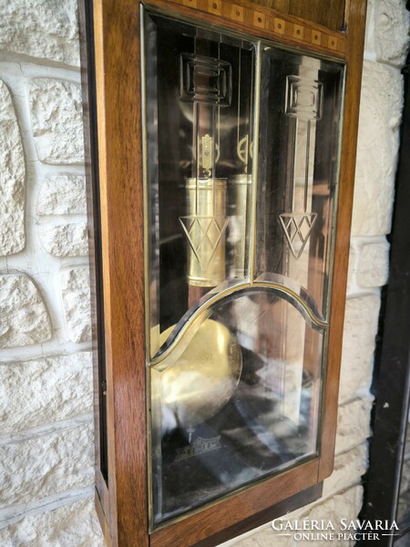 Antique Art Nouveau wall clock with 2 heavy bim-bam polished glass intaziàs.Junghans excellent German clock