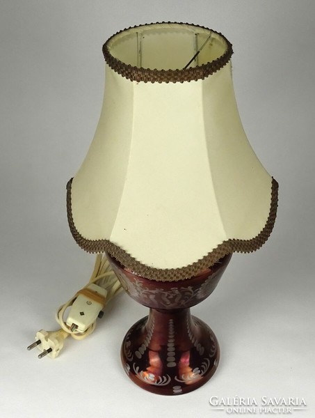 1Q765 old burgundy ground glass table lamp 38 cm