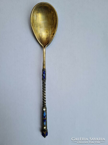 Antique Russian silver enamel spoon Moscow 84 zlotys