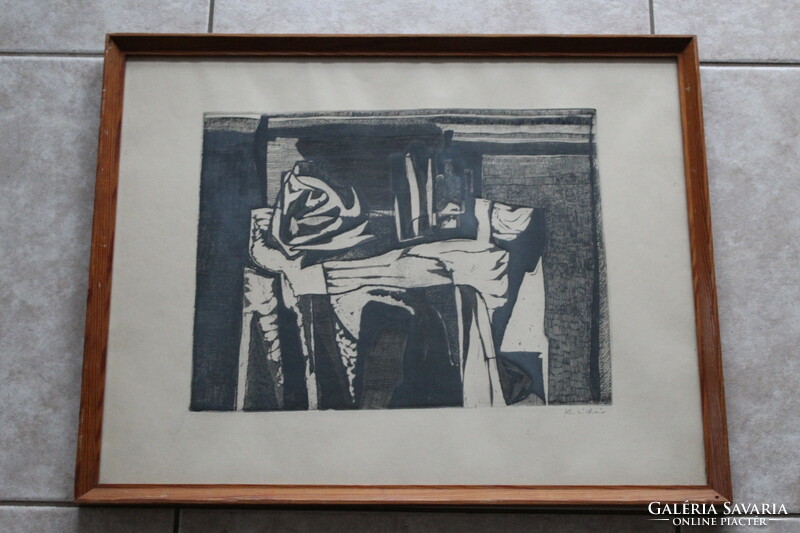 György Kádár black and white etching - 