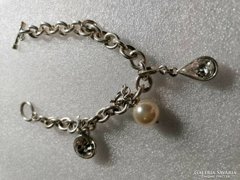 Silver-plated t-lock charm bracelet