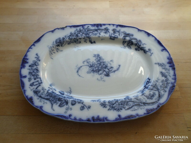 Antique cauldon faience oval bowl - edge flaw