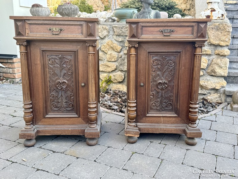 Pair of carved pewter nightstands