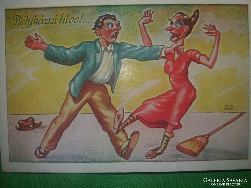 Antik 1920-30. Kaszás Jámbor humoros képeslap :Pletykázni tilos ! képek szerint Barasits