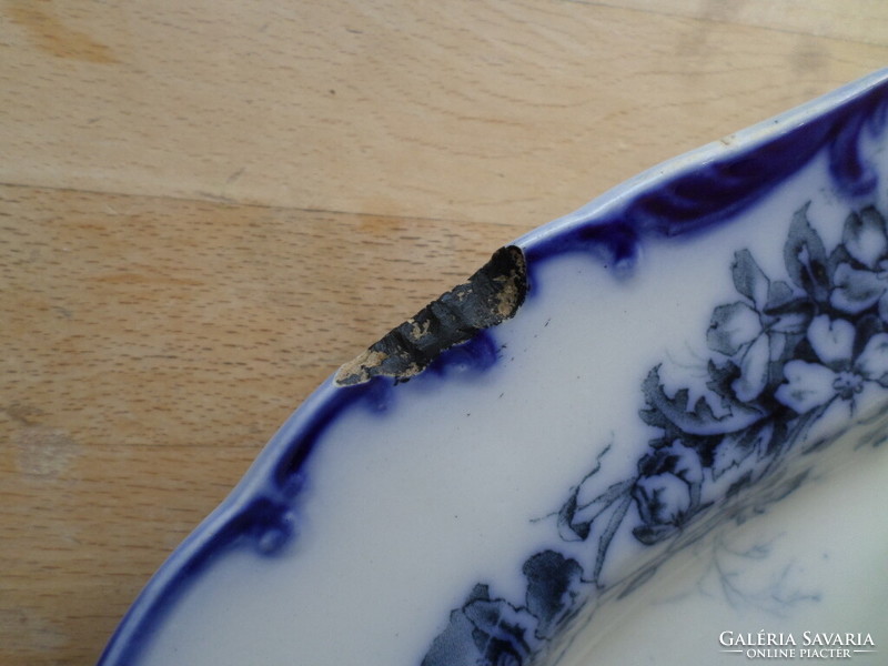 Antique cauldon faience oval bowl - edge flaw