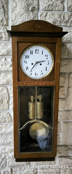 Antique Art Nouveau wall clock with 2 heavy bim-bam polished glass intaziàs.Junghans excellent German clock
