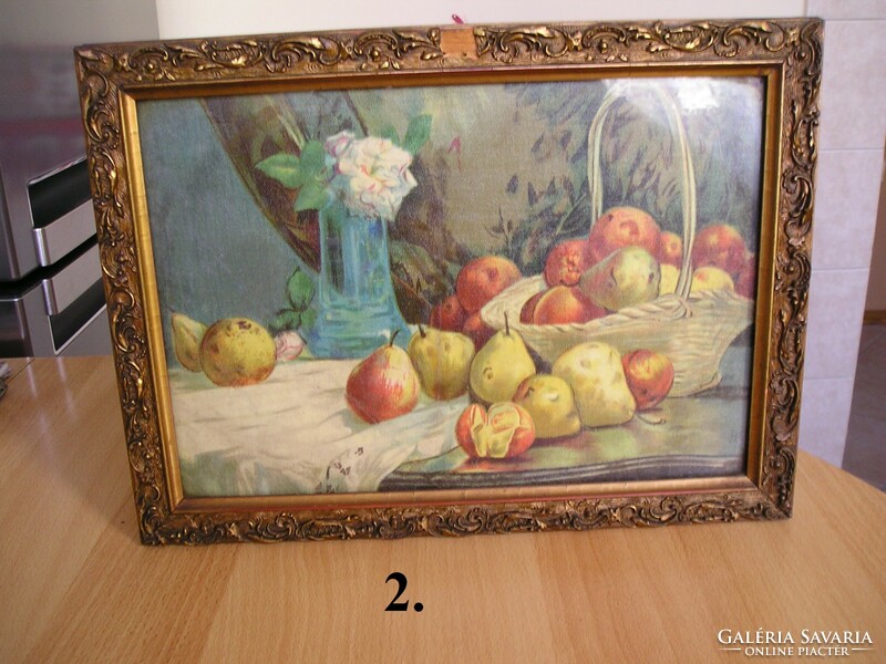 Fa képkeret üveglappal, képpel (gyümölcsök) - 38 x 28 cm.