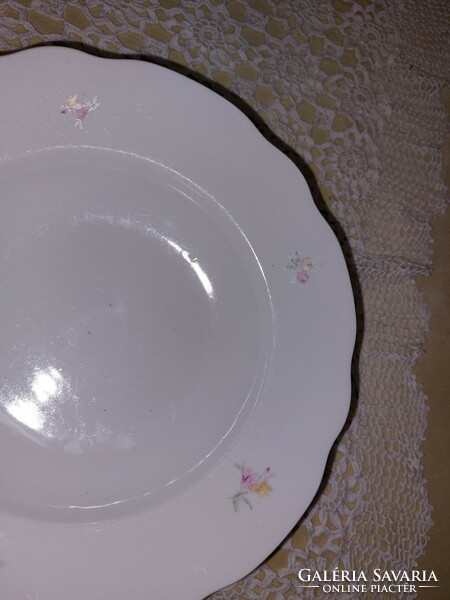 Zsolnay rózsaszín kisvirágos porcelán mély tányér, 6db