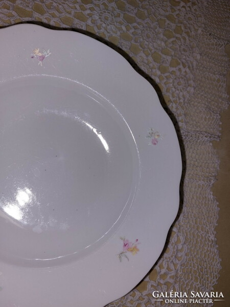 Zsolnay pink porcelain deep plate with small flowers, 6 pcs