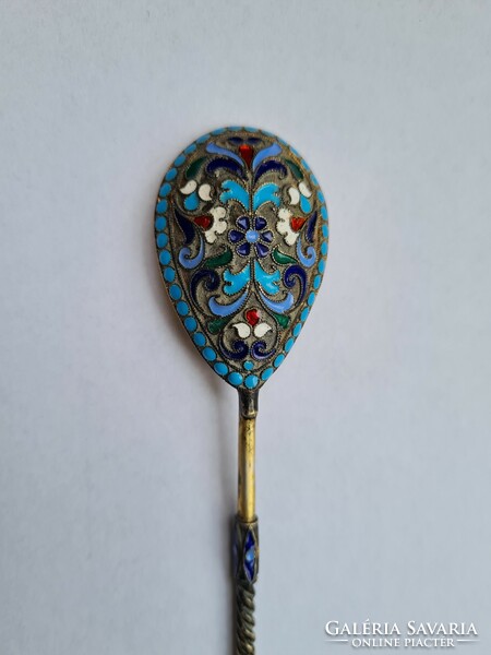 Antique Russian silver enamel spoon Moscow 84 zlotys