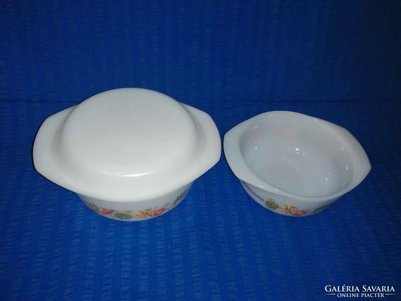 Pair of Jena glass bowls with vegetable patterns (a11)