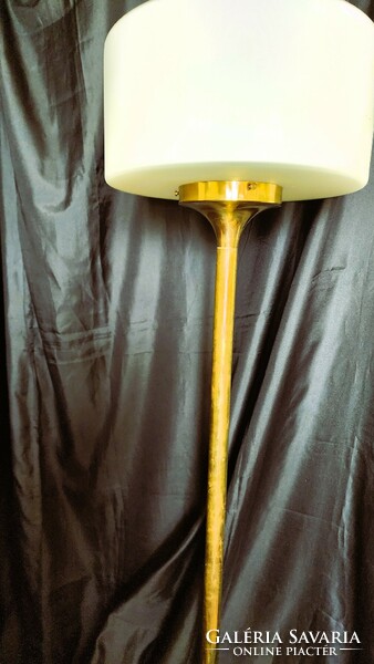 Bauhaus floor lamp lamp, heavy copper casting, milk glass shade, foot switchable, safe 10 kg