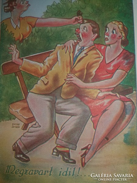 Antique 1920-30. Kaszás pious humorous postcard: make friends according to the confused idyll pictures